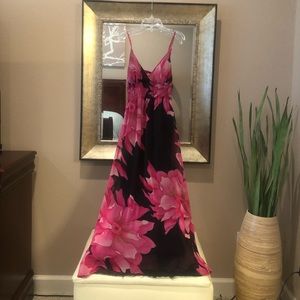 Floral Black and Hot Pink Maxi Dress
